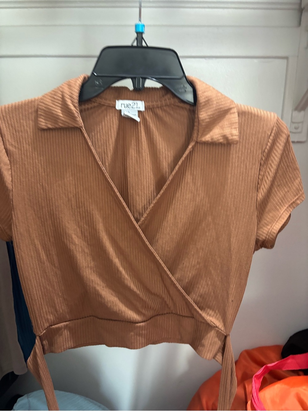rue21 Rust-Colored Ribbed Wrap Crop Top - Picture 2 of 6